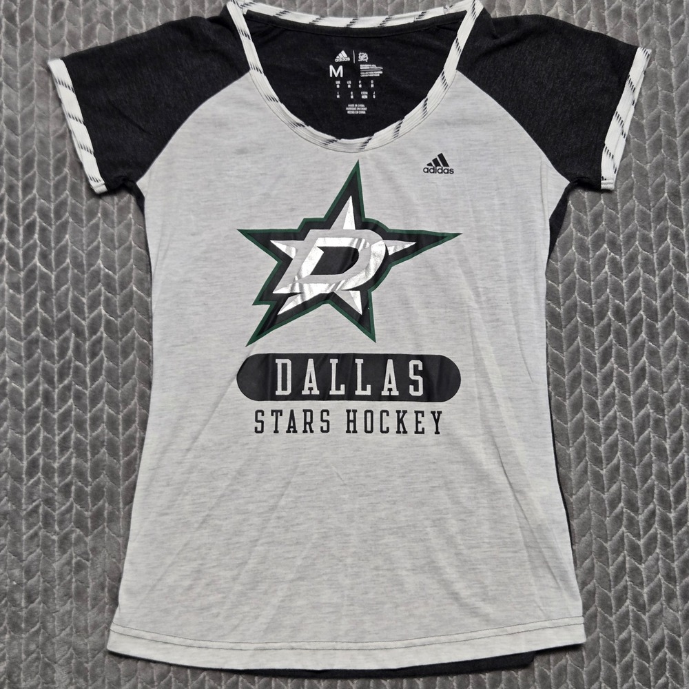 Adidas Dallas Stars NHL Womens Grey Raglan Graphic T-Shirt Size M 394TW 17